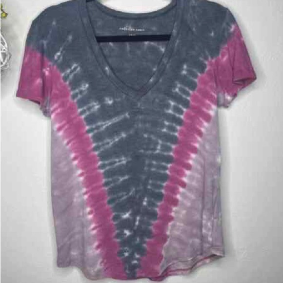Pink and Gray Tie-Dyed V-Neck Tee - Picture 3 of 3